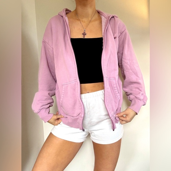 ARITZIA | TNA Cozy Fleece Boyfriend Zip Hoodie Lite Lilac Sz XS - Picture 2 of 3
